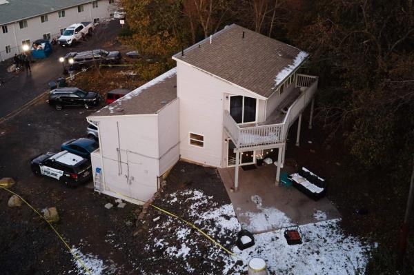 General view of an off-campus home where four University of Idaho students were stabbed to death on Sunday, November 20, 2022 in Moscow, Idaho.